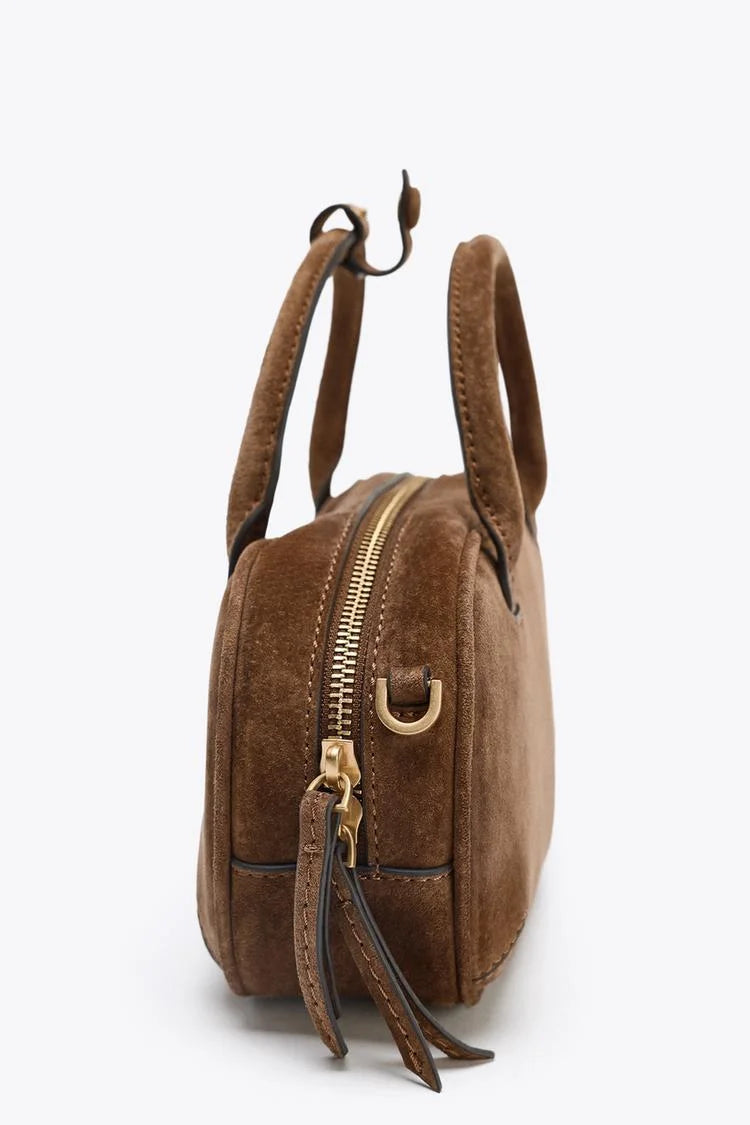 Luxury Suede Mini Baguette Bag - Black / Brown
