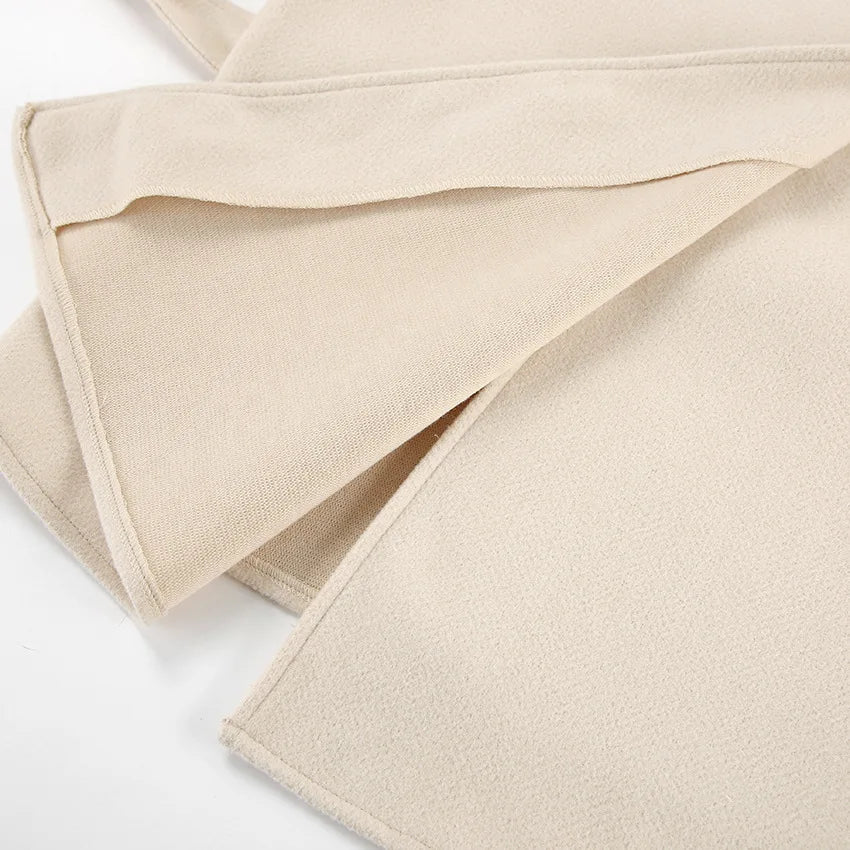 Elisa High Street V-Neck Tie Waist Coat - Beige