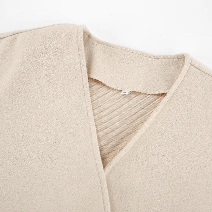 Elisa High Street V-Neck Tie Waist Coat - Beige