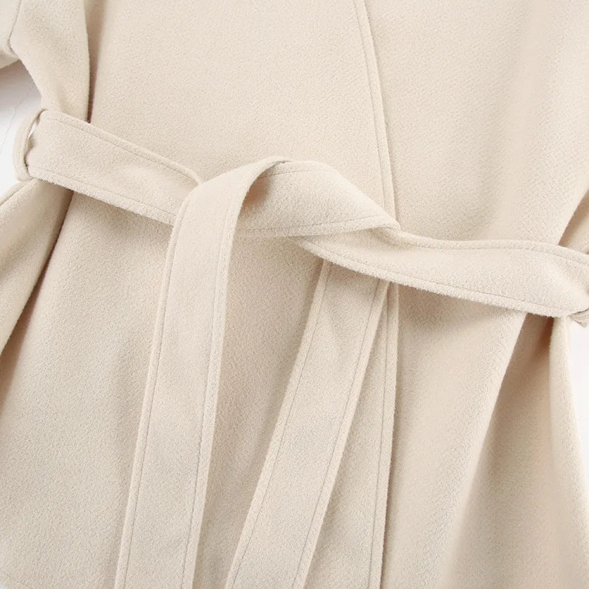 Elisa High Street V-Neck Tie Waist Coat - Beige