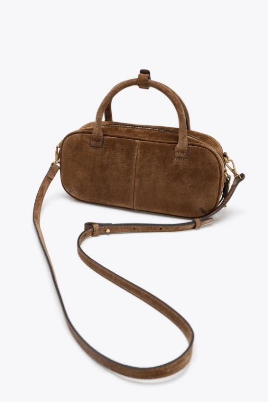 Luxury Suede Mini Baguette Bag - Black / Brown