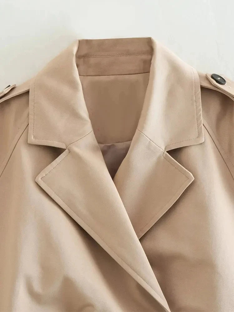 Lana Double Breasted Cropped Trench Coat - Khaki