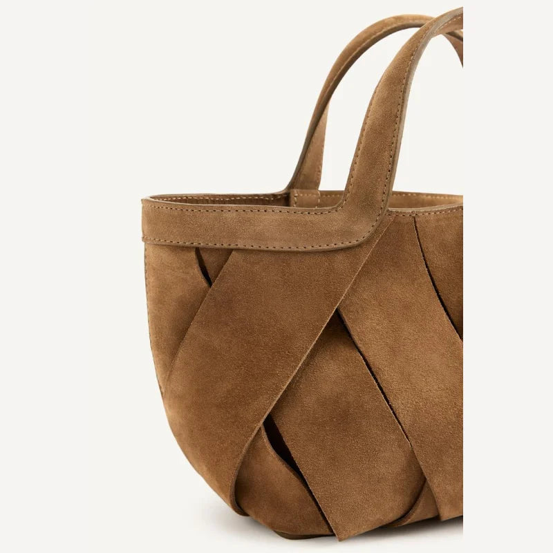 Luxury Faux Suede Woven Hobo Bag - Grey