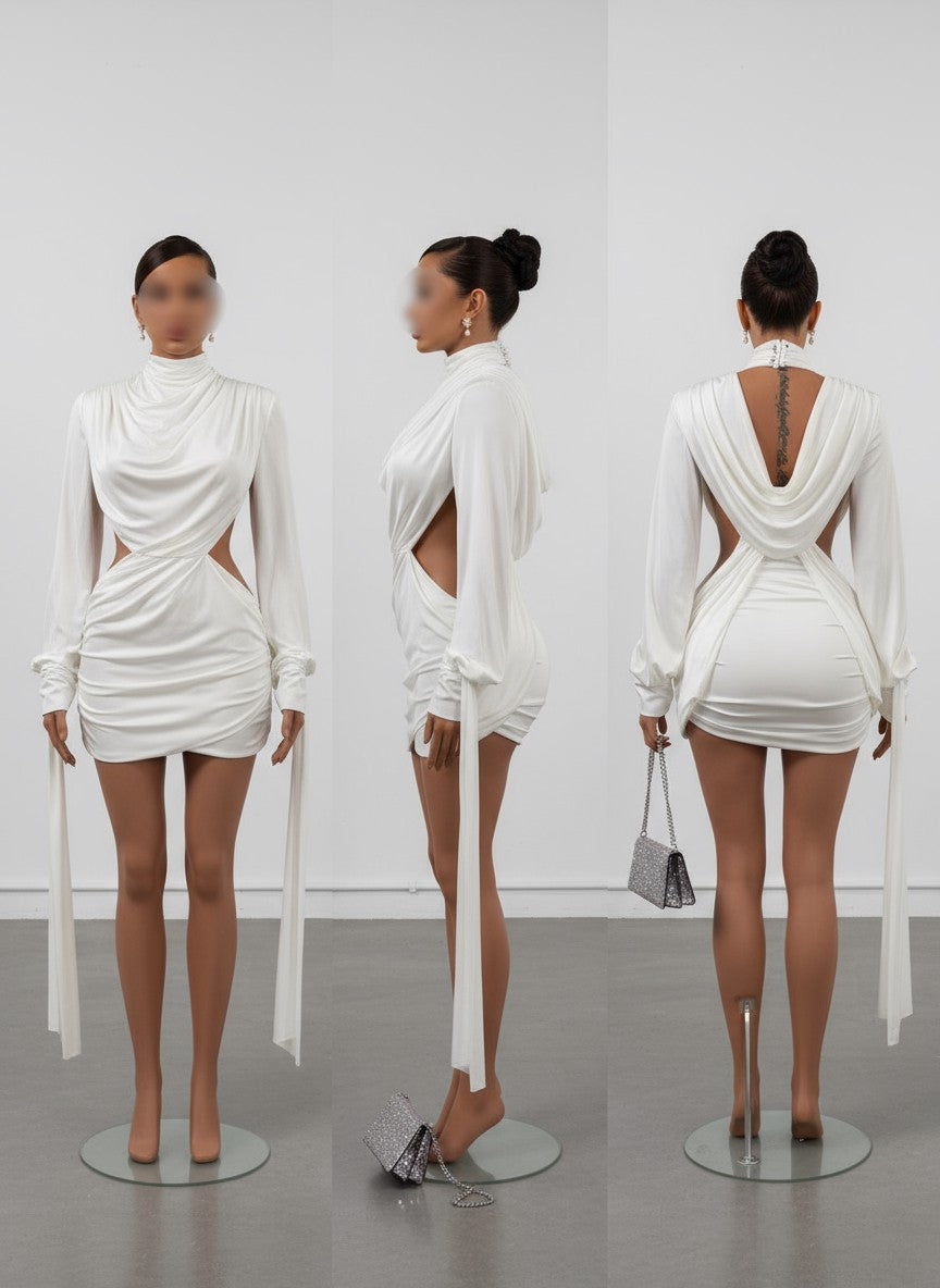 Lena Backless Tassel Bodycon Mini Dress - White