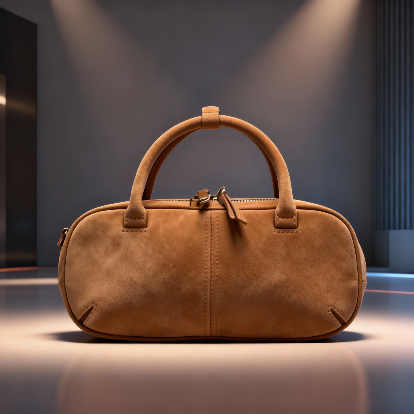 Luxury Suede Mini Baguette Bag - Black / Brown