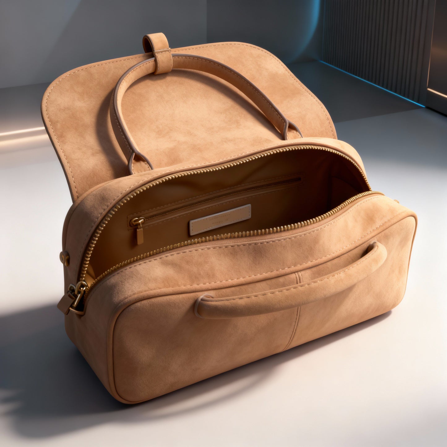 Luxury Suede Mini Baguette Bag - Black / Brown