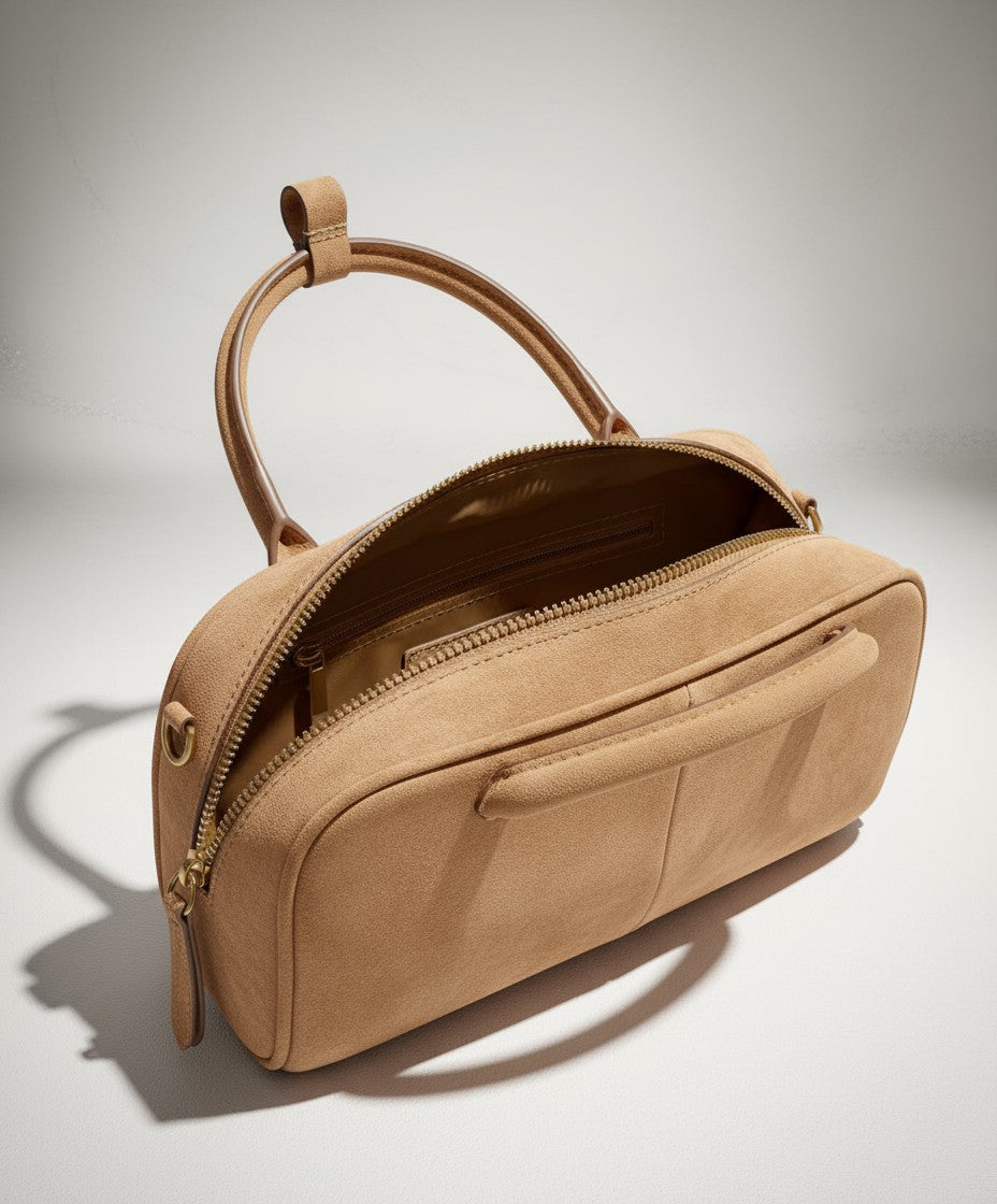 Luxury Suede Mini Baguette Bag - Black / Brown