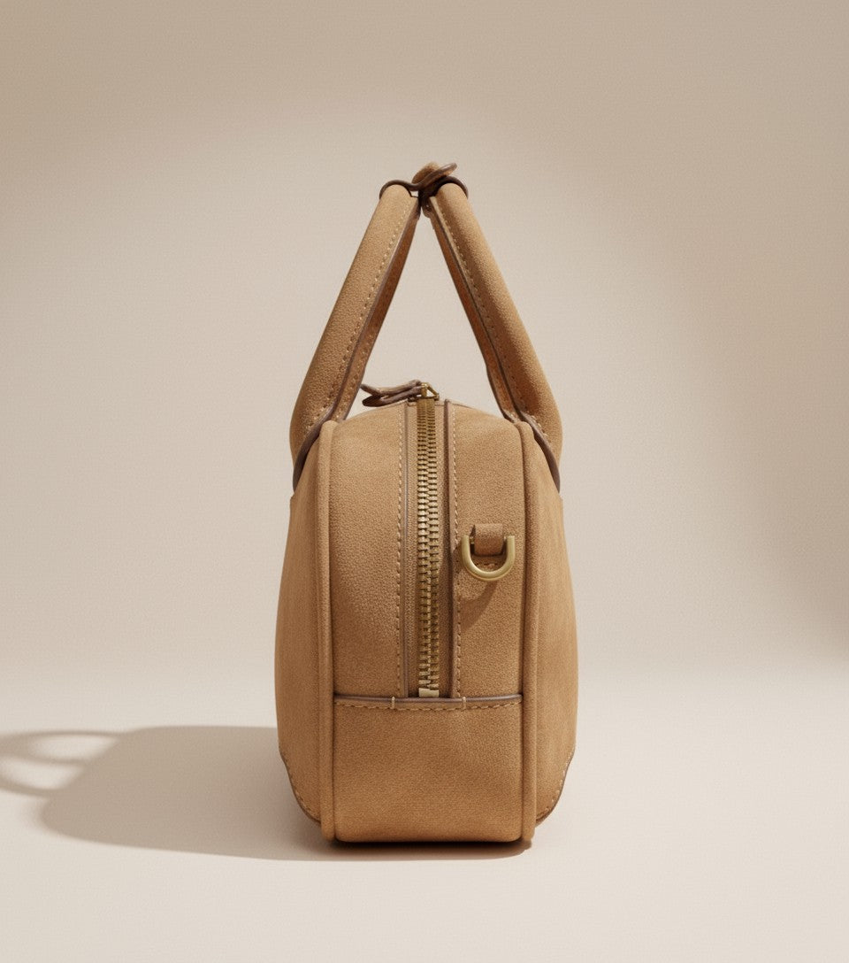 Luxury Suede Mini Baguette Bag - Black / Brown