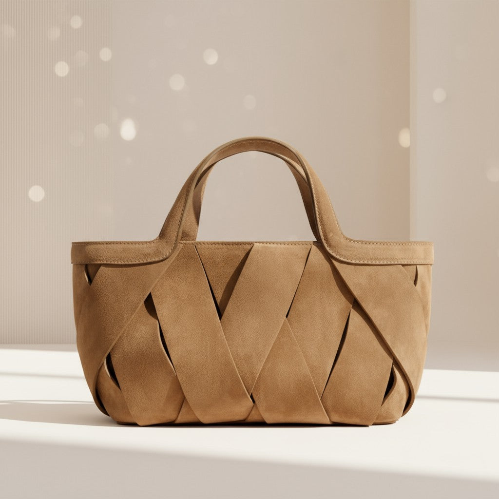 Luxury Faux Suede Woven Hobo Bag - Grey