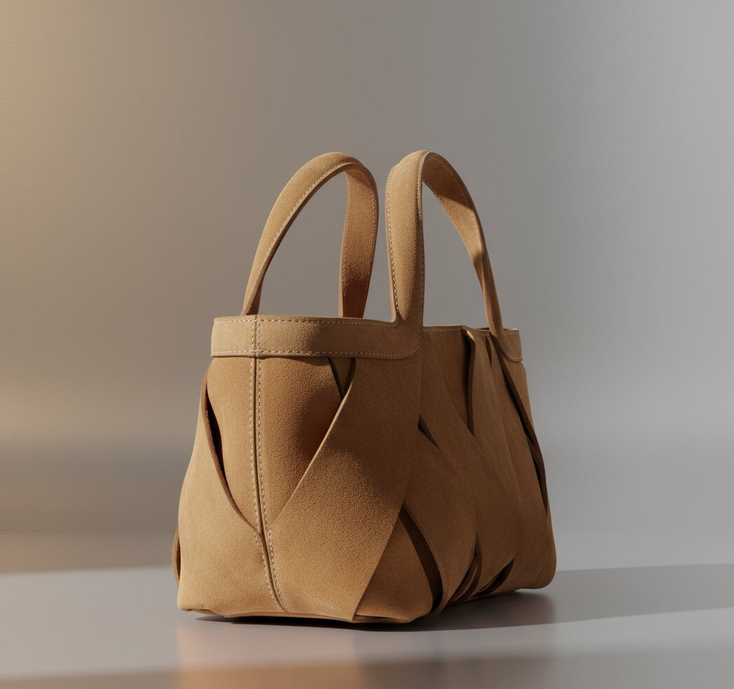 Luxury Faux Suede Woven Hobo Bag - Grey