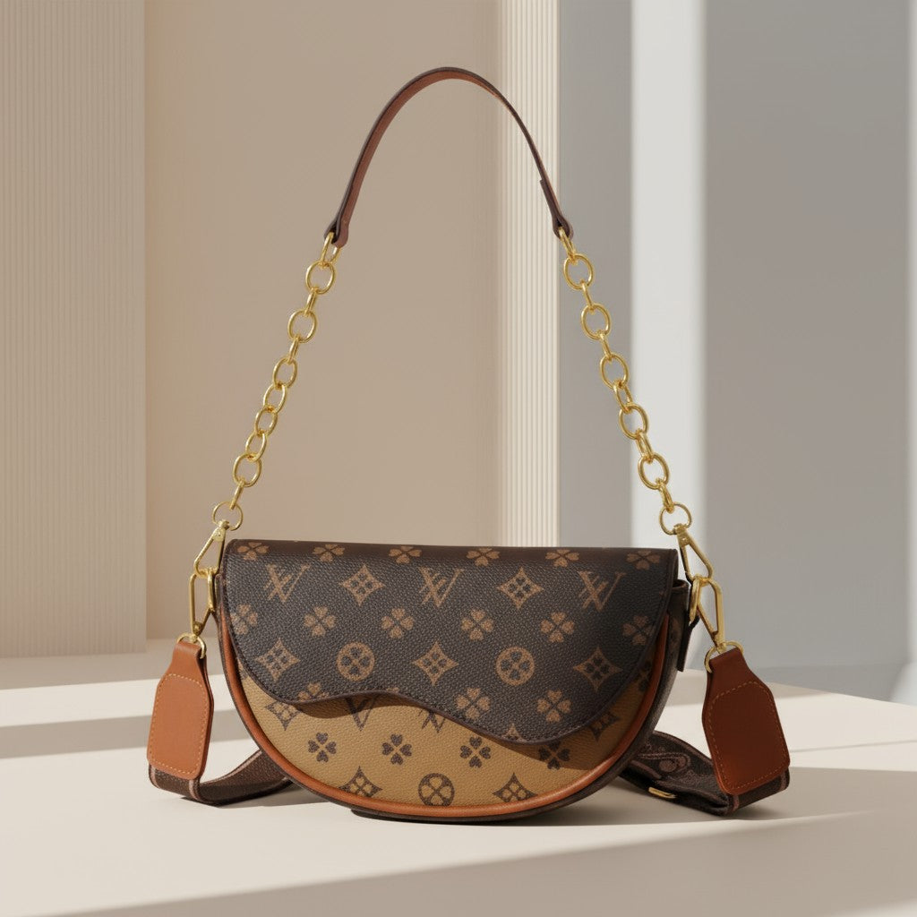 Designer PU Saddle Crossbody Bag - Beige