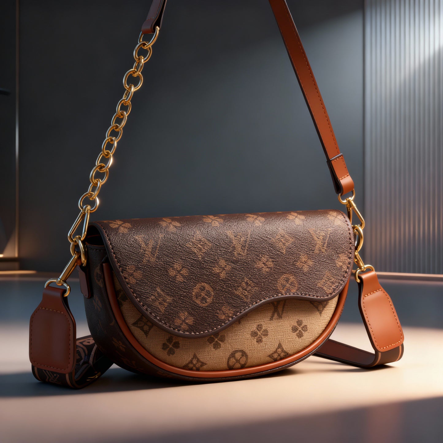 Designer PU Saddle Crossbody Bag - Beige