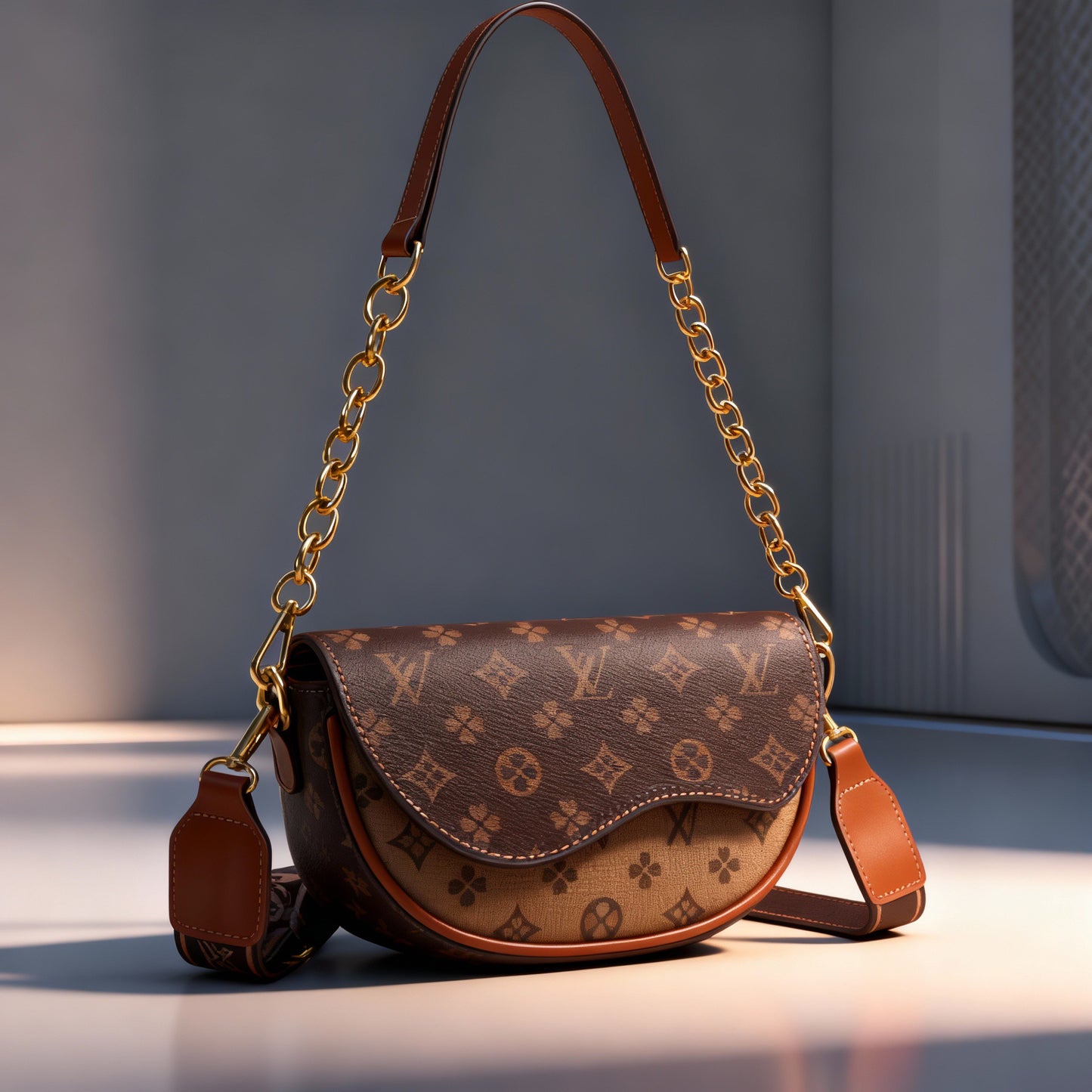 Designer PU Saddle Crossbody Bag - Beige