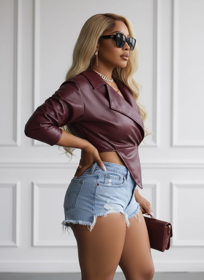 Anya Faux Slim Fit Cropped Blazer