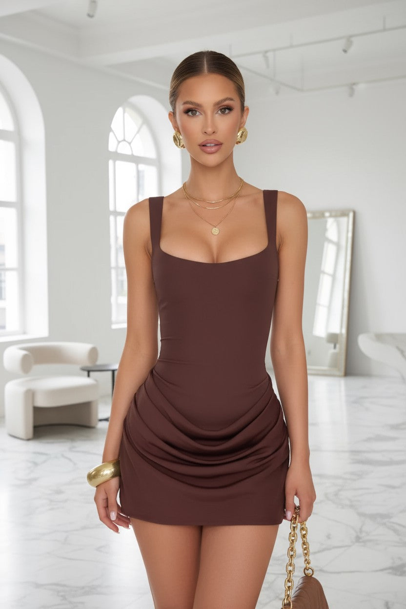 Aurora Square Mini Dress - Brown