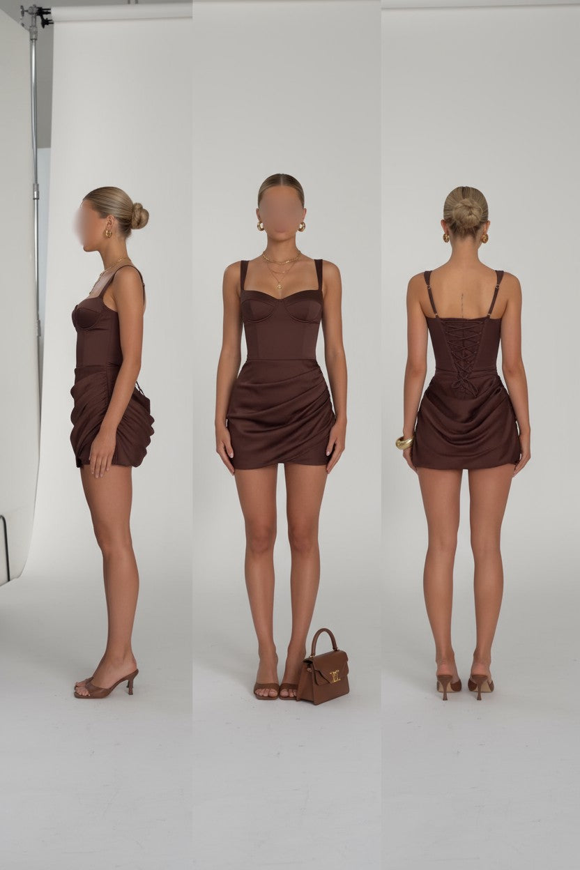 Aurora Square Mini Dress - Brown
